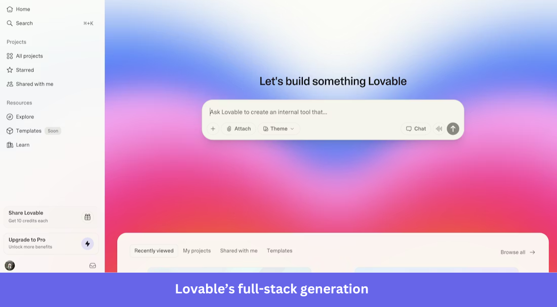 Lovable's full-stack generation feature