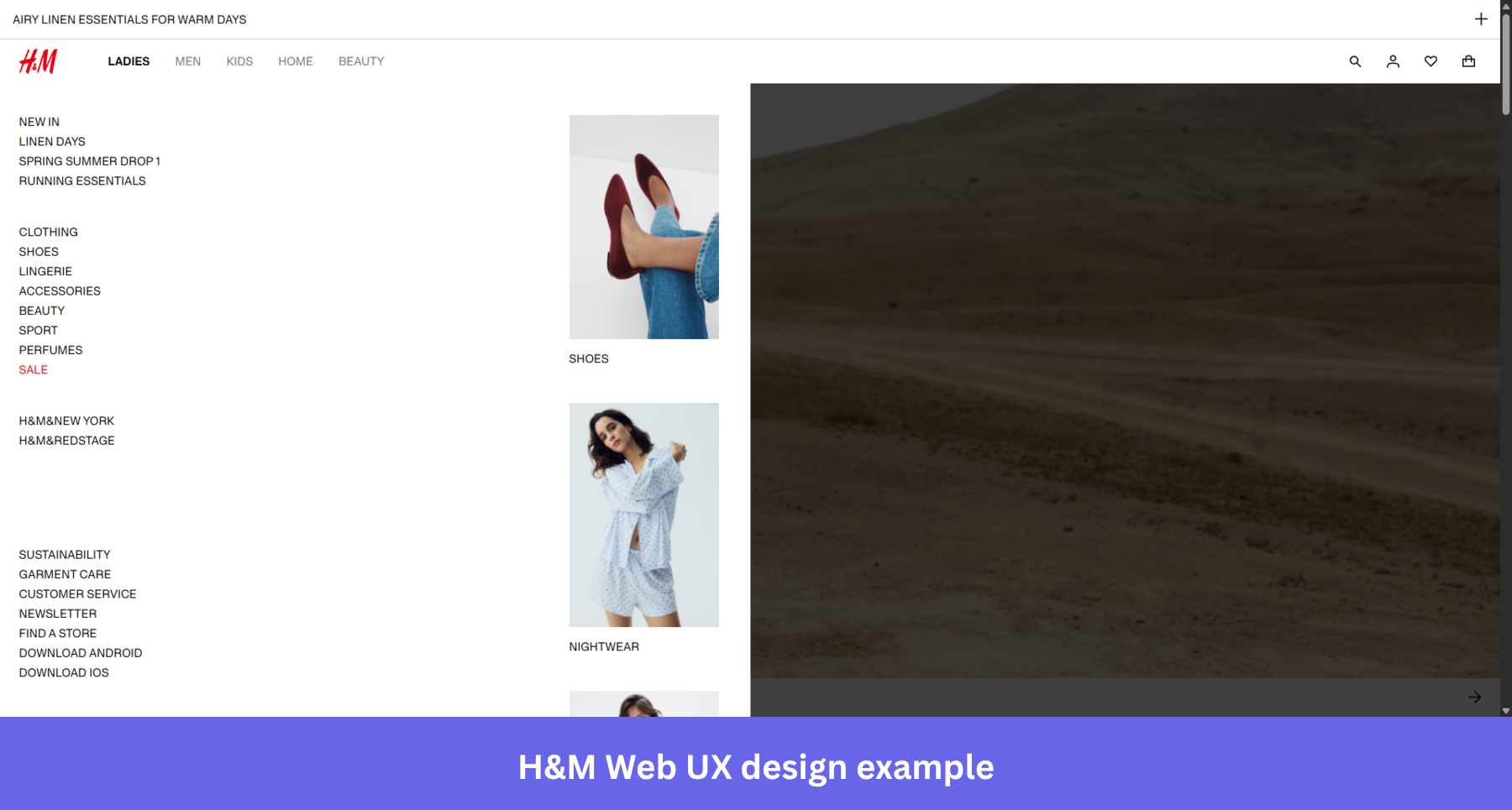 H&M web UX design example