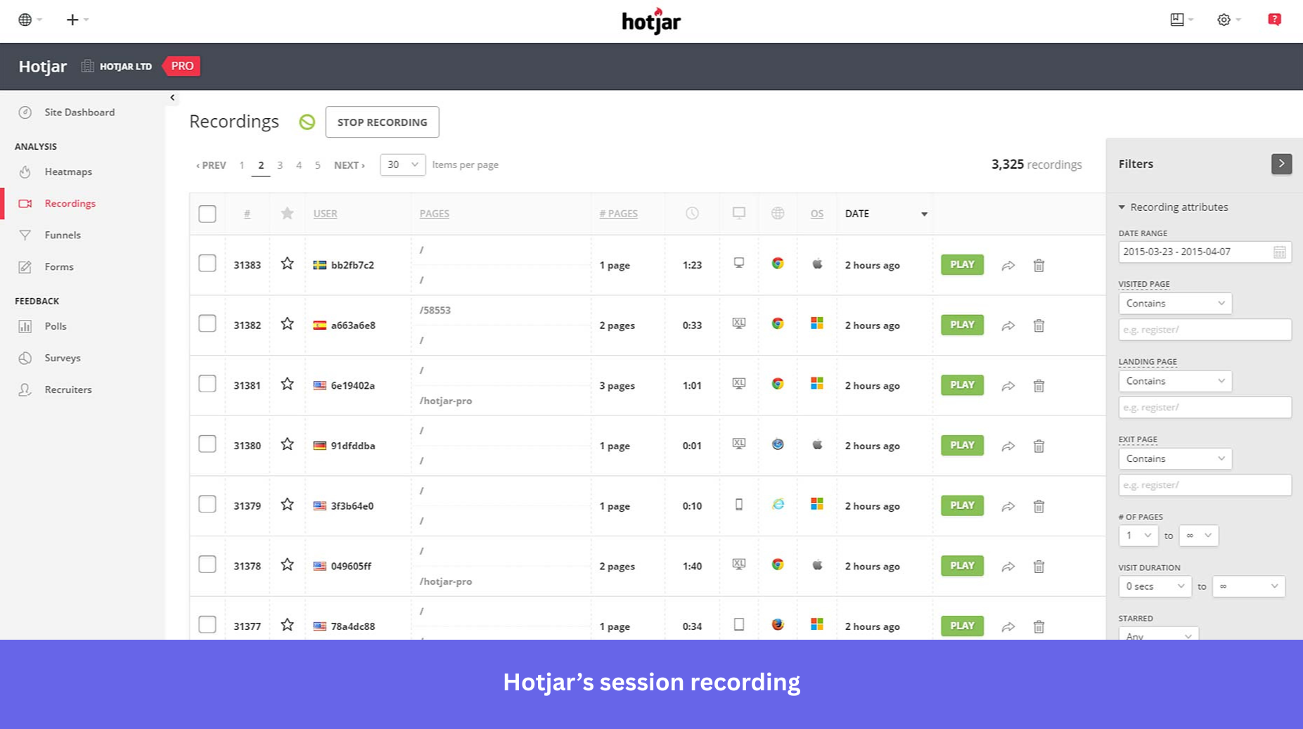 Hotjar session recording