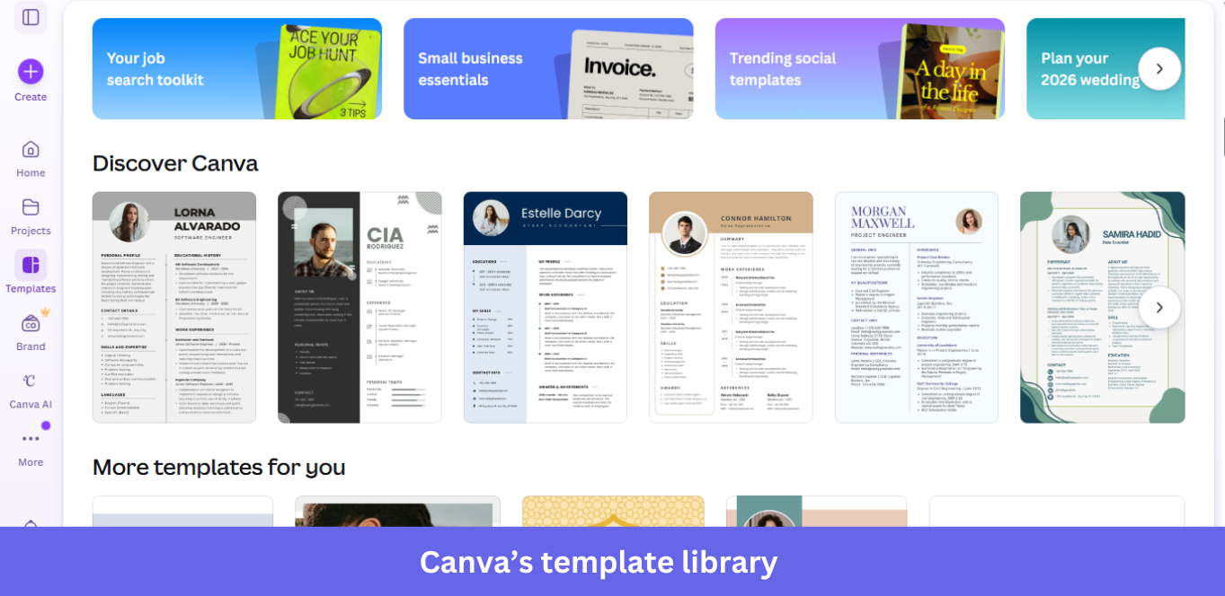 Canva's template library feature