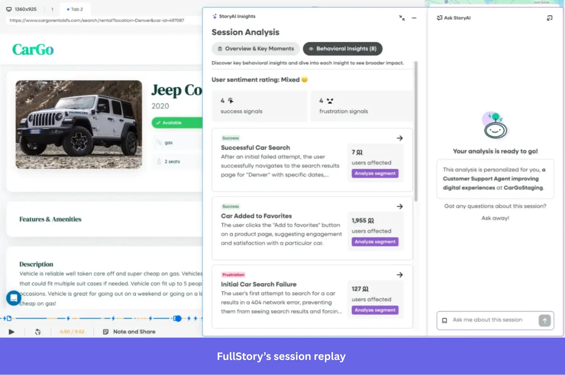 Using FullStory's storyAI to gain insights.