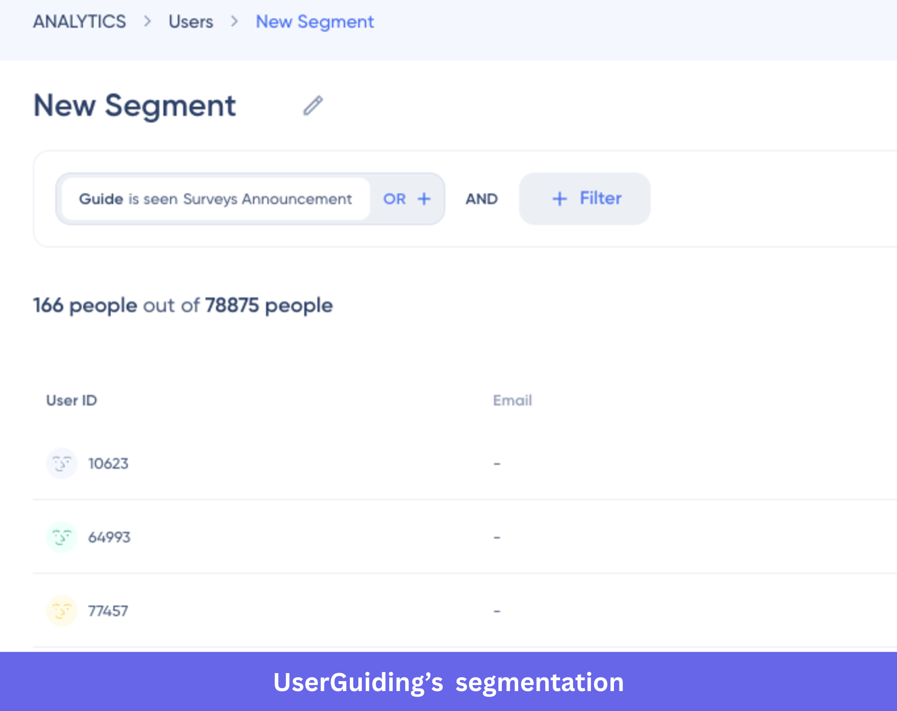 UserGuiding segmentation feature