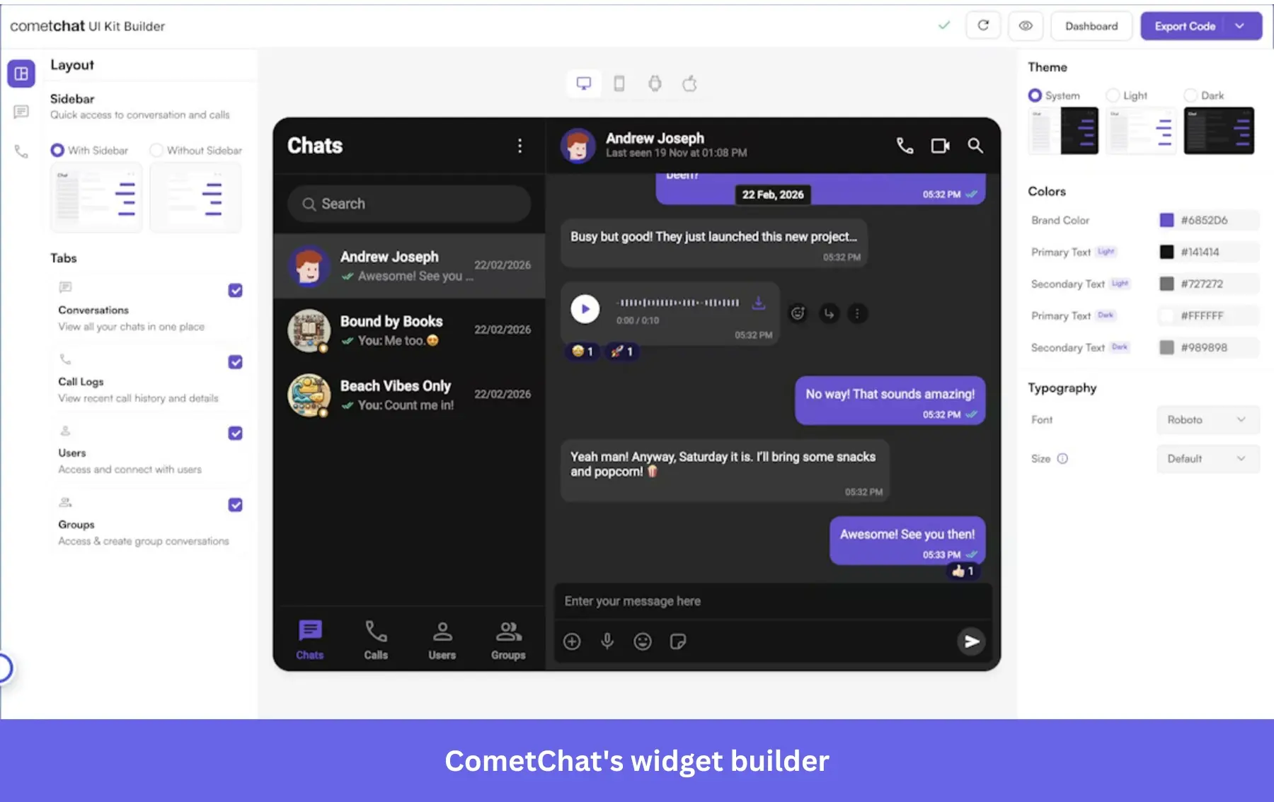 customizing a chat widget in CometChat.