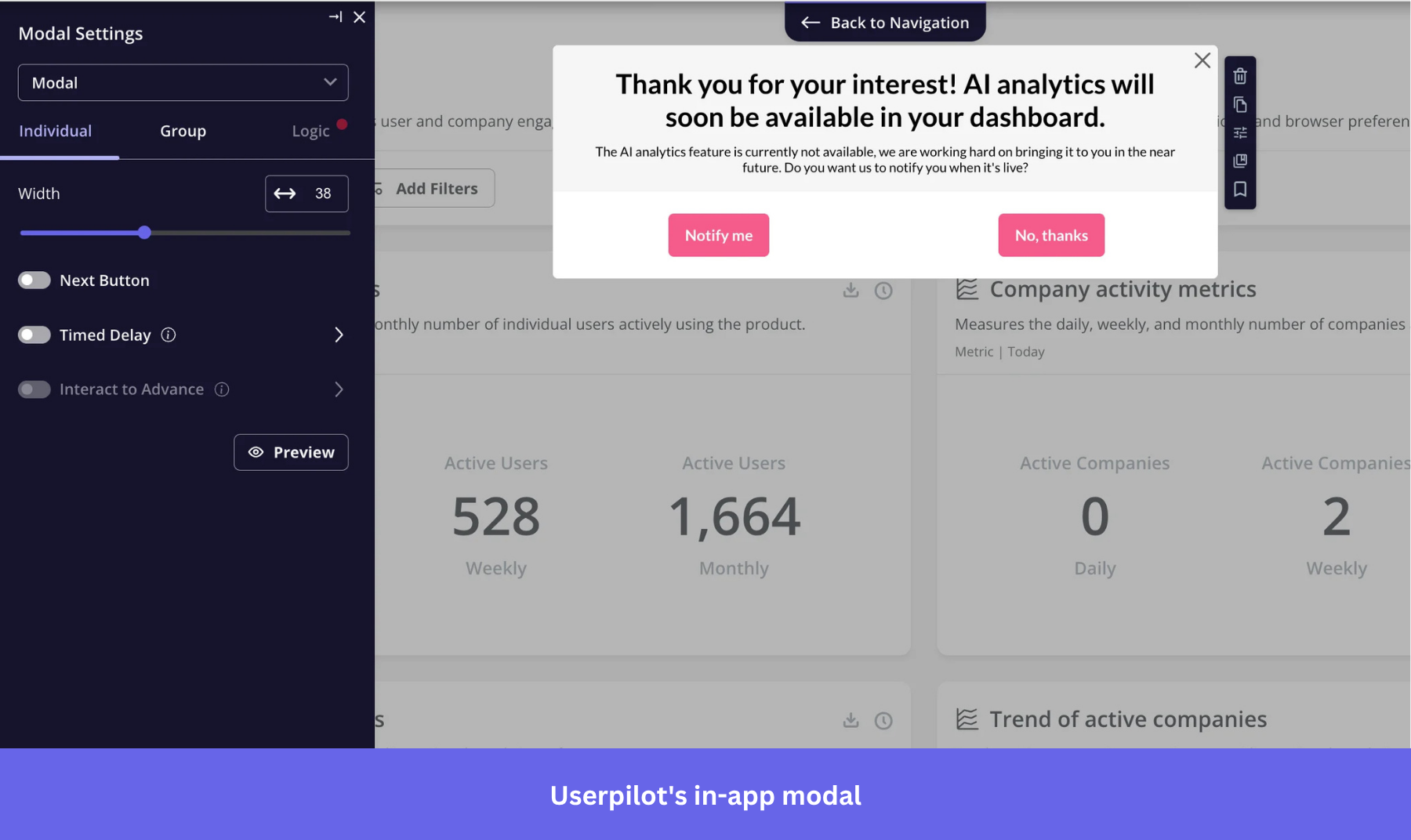 Userpilot in-app model