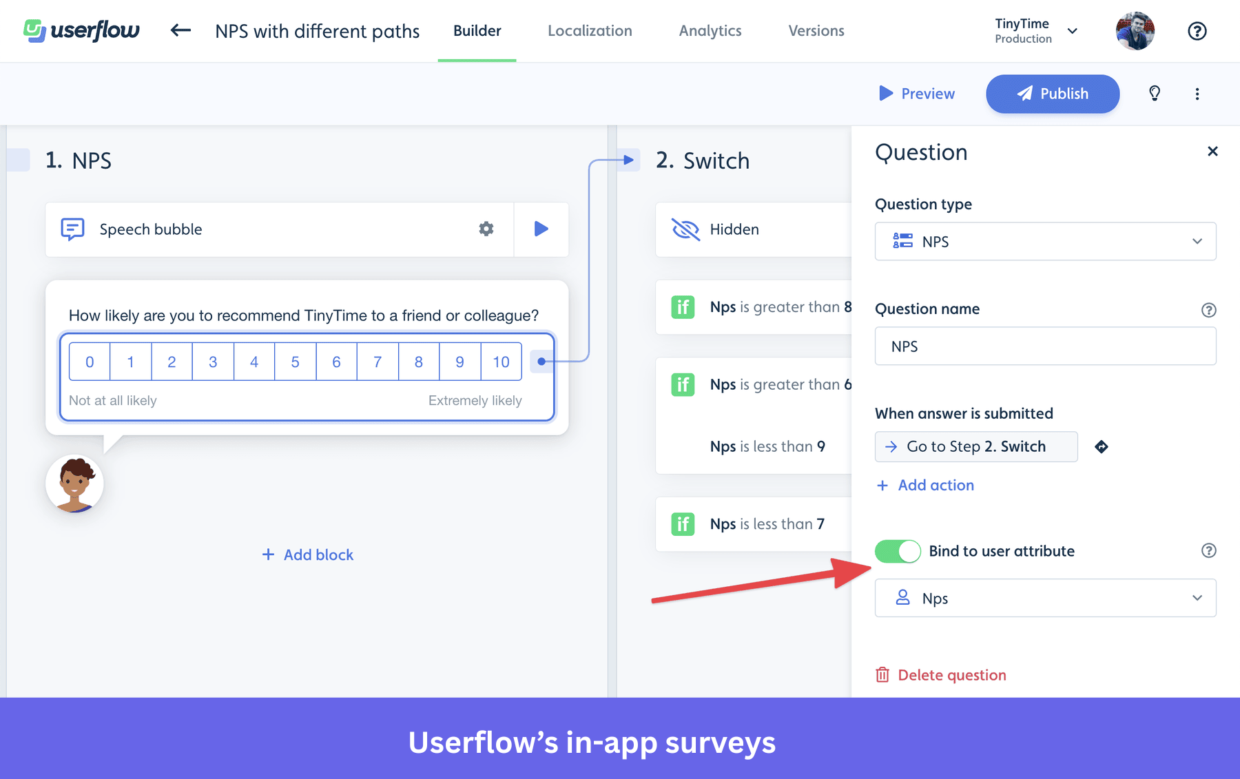 Userflow's in app survey feature