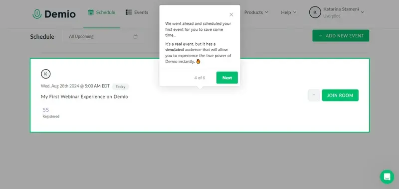 Demio interative product tour.