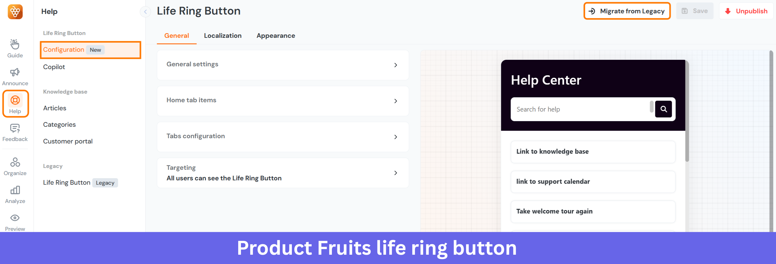 Product Fruits life ring button feature