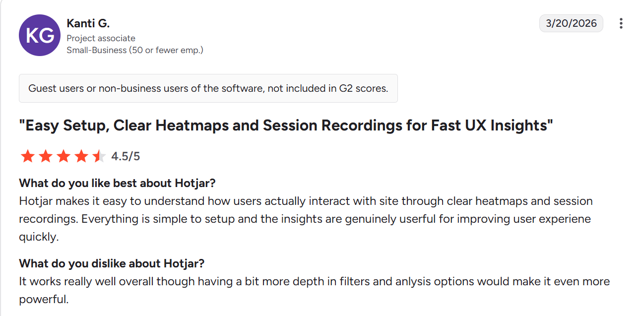 User review about Hotjar's ease of use.