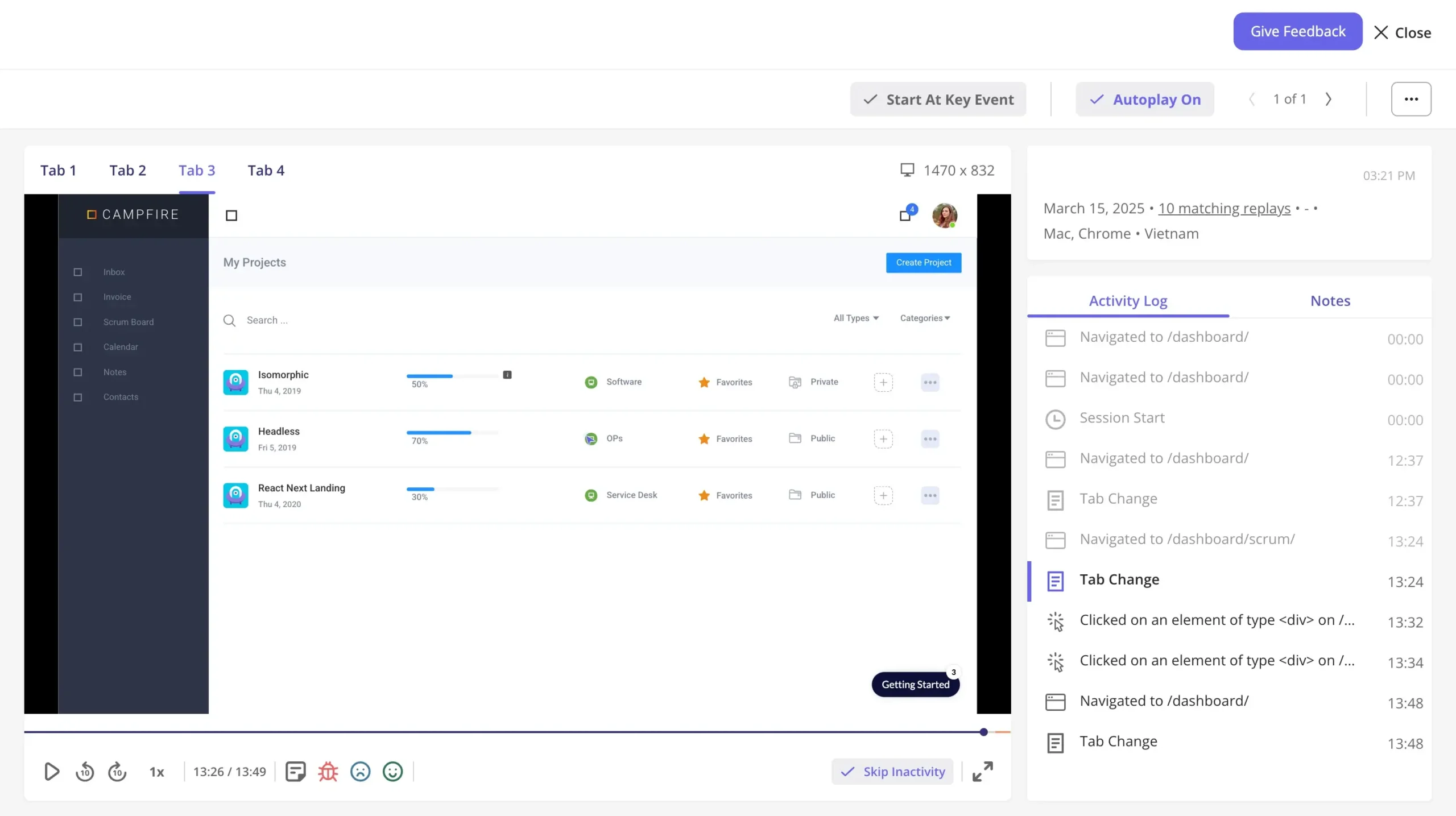 Userpilot session replays.