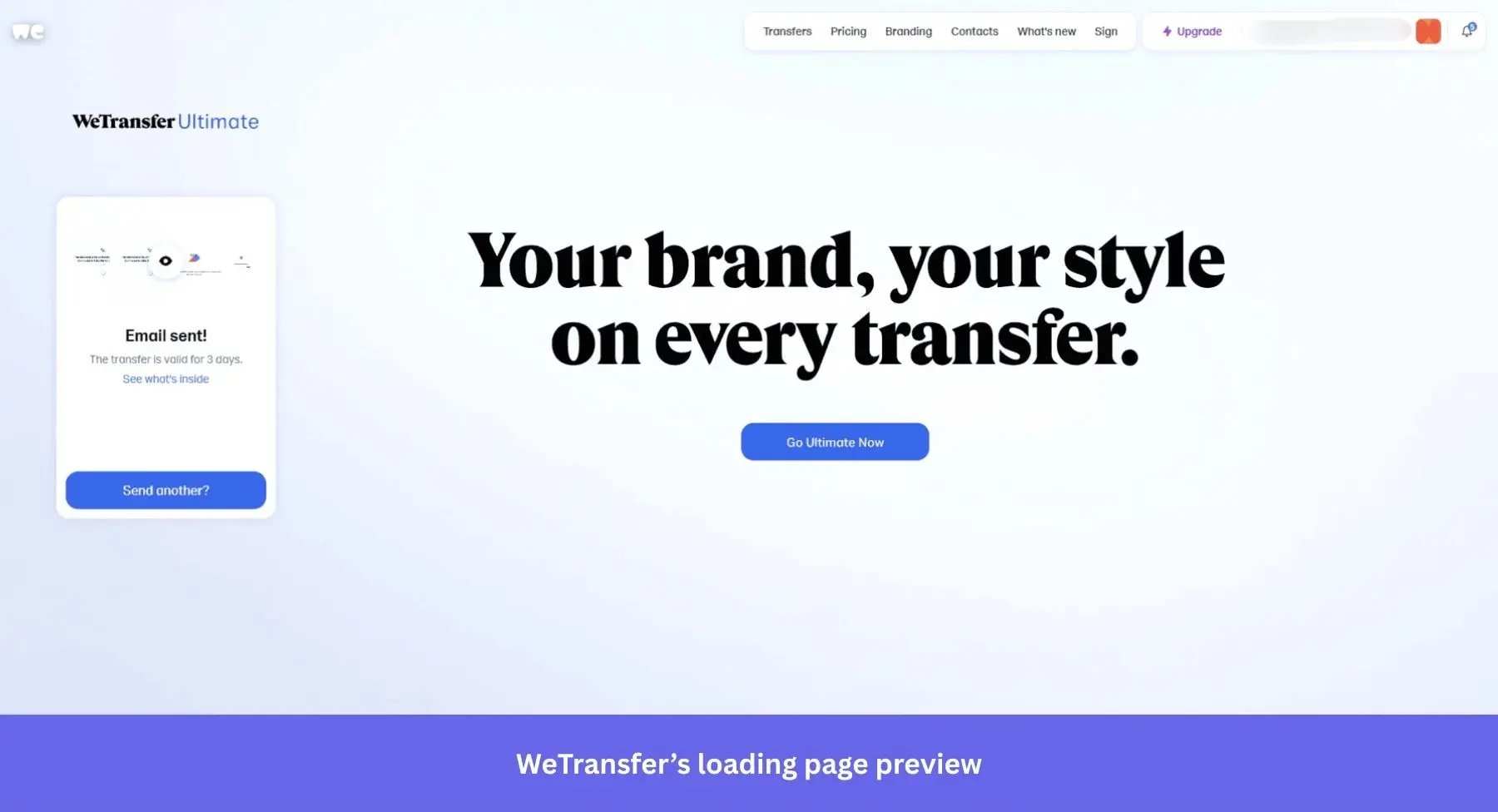 WeTransfer loading page preview