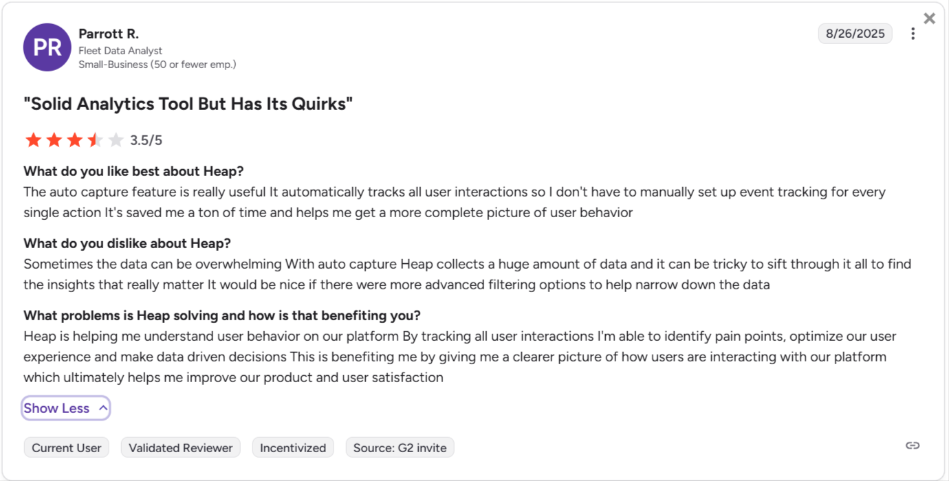 Heap doesn't offer advanced filters to manage the overwhelming data.