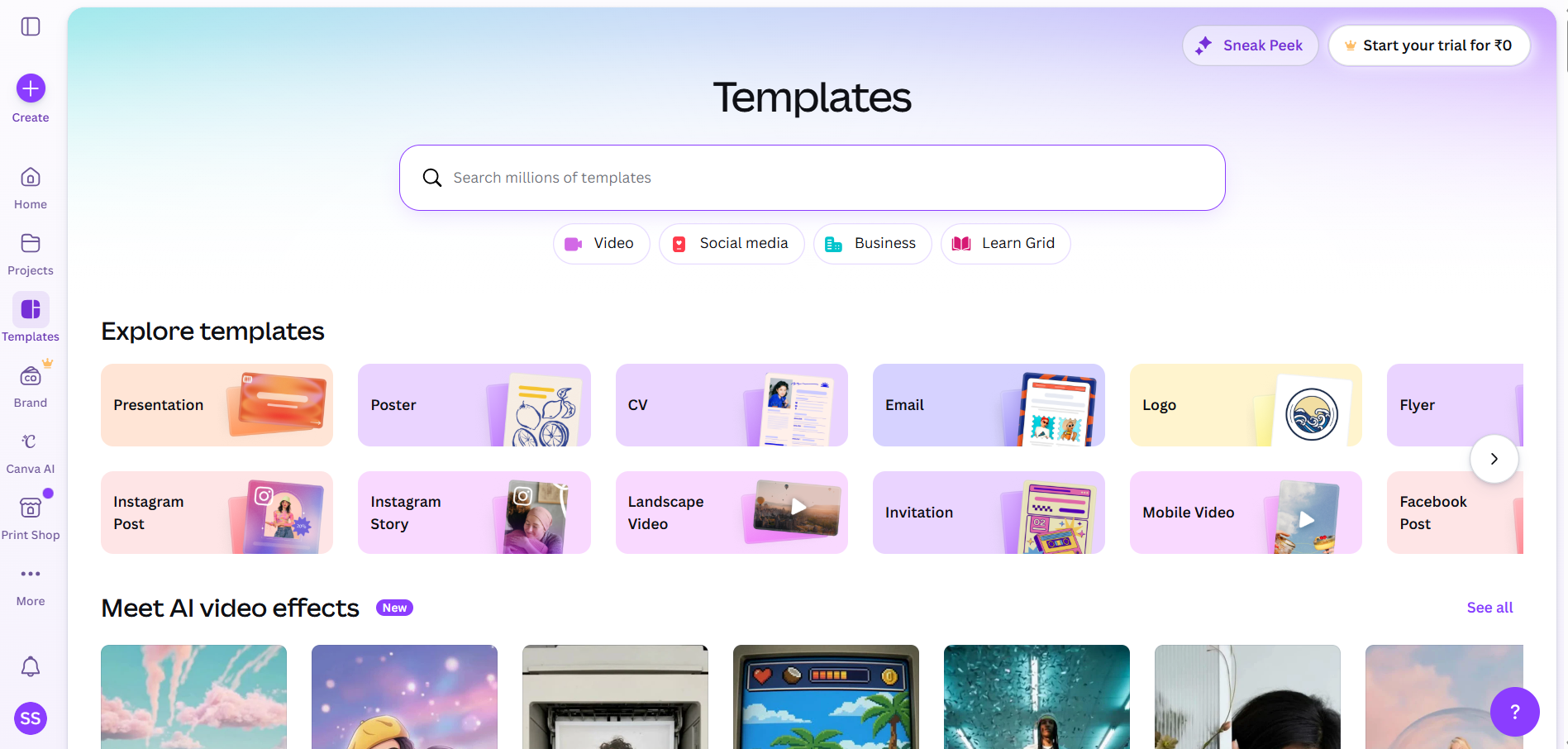 Canva's template library