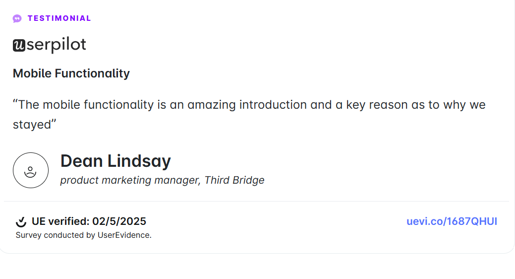 Dean's review of Userpilot's mobile functionality.