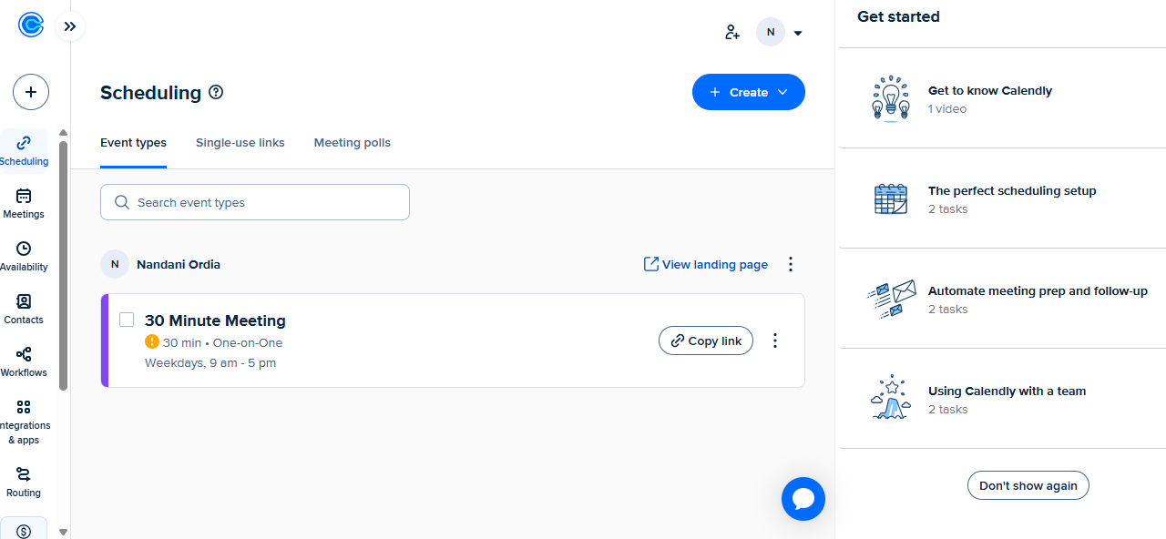 Calendly event types dashboard