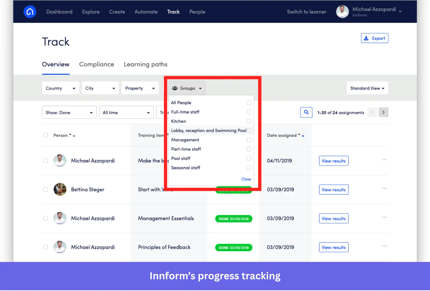 Innform status tracking.