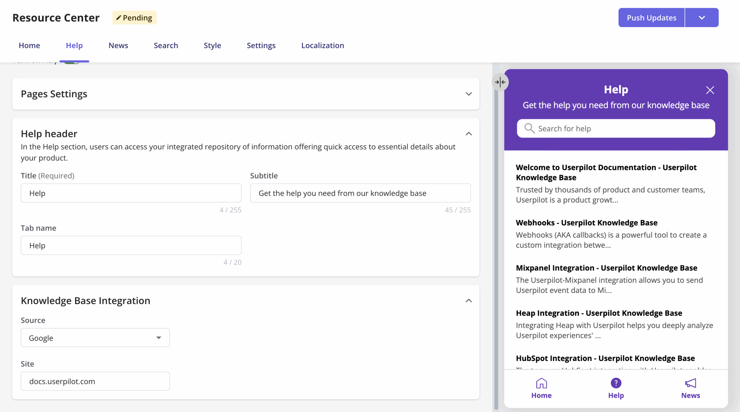 Resource center with access to blog posts and customer support team