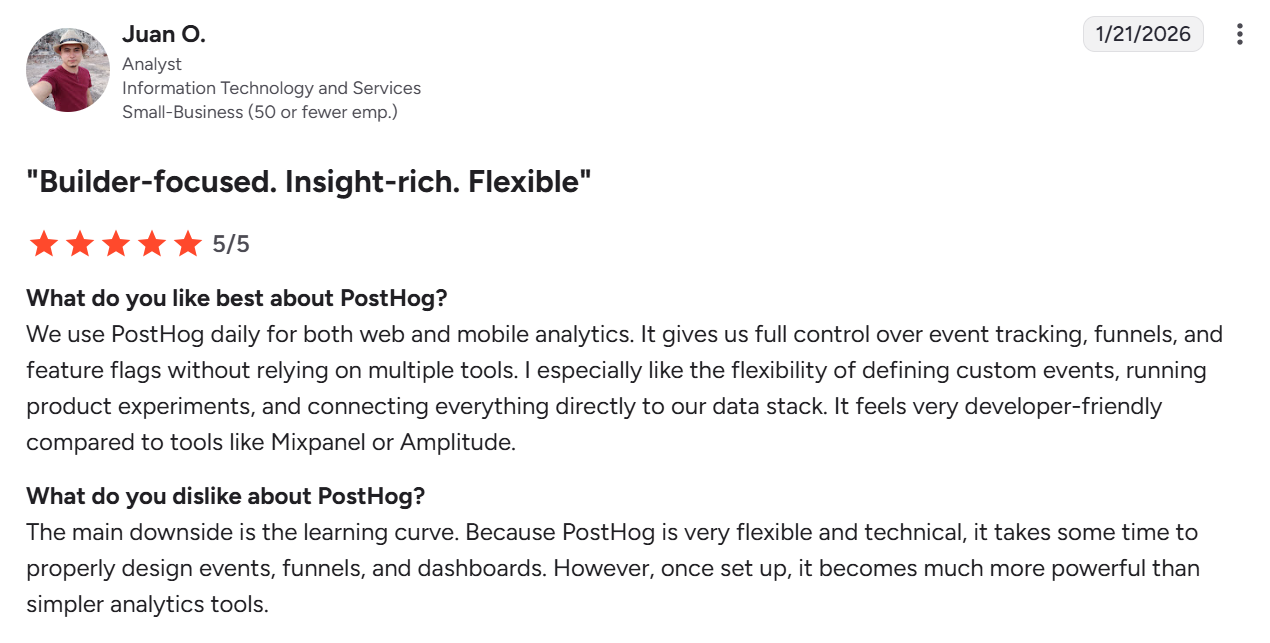 Posthog review on G2.