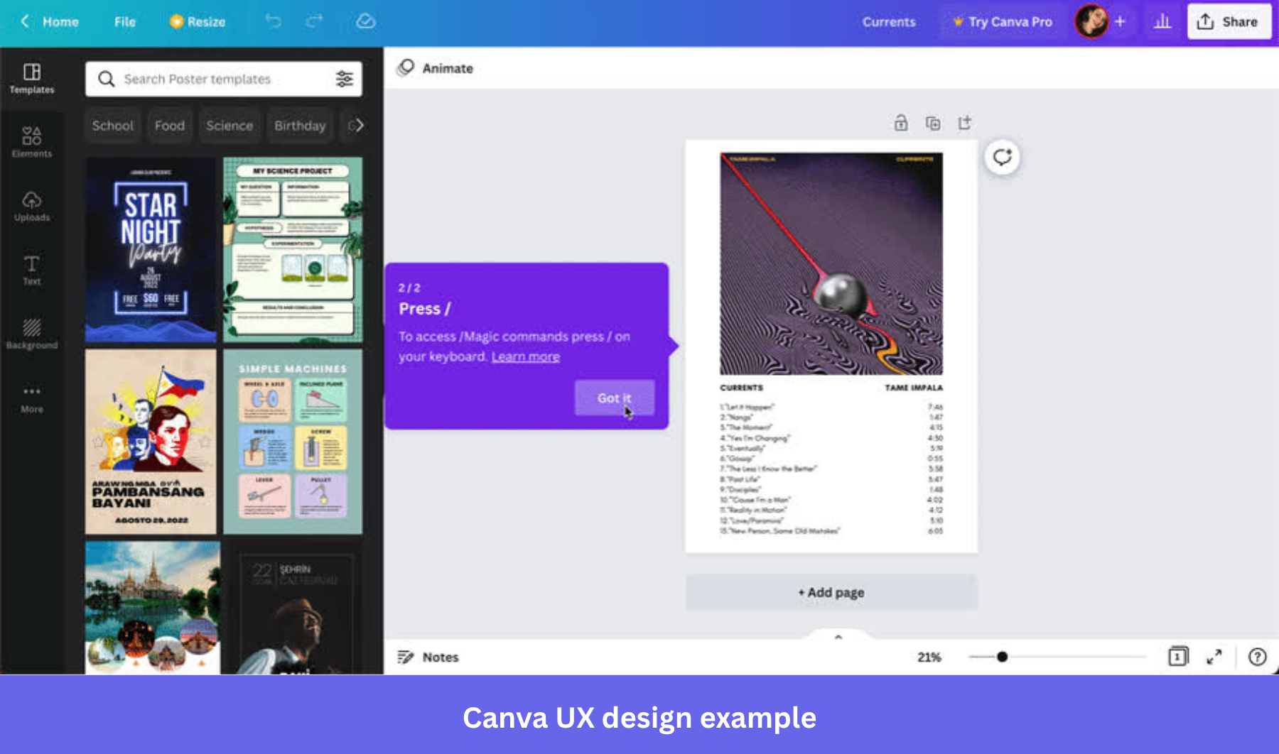 Canva UX design example