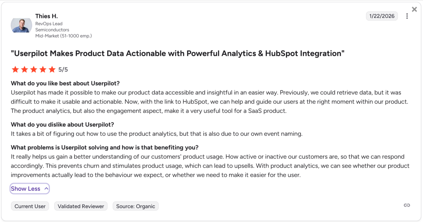 Userpilot digital products review on G2.