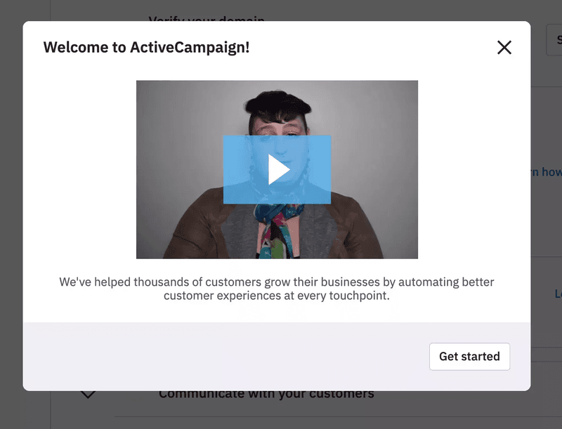ActiveCampaign nails its welcome page with this simple modal