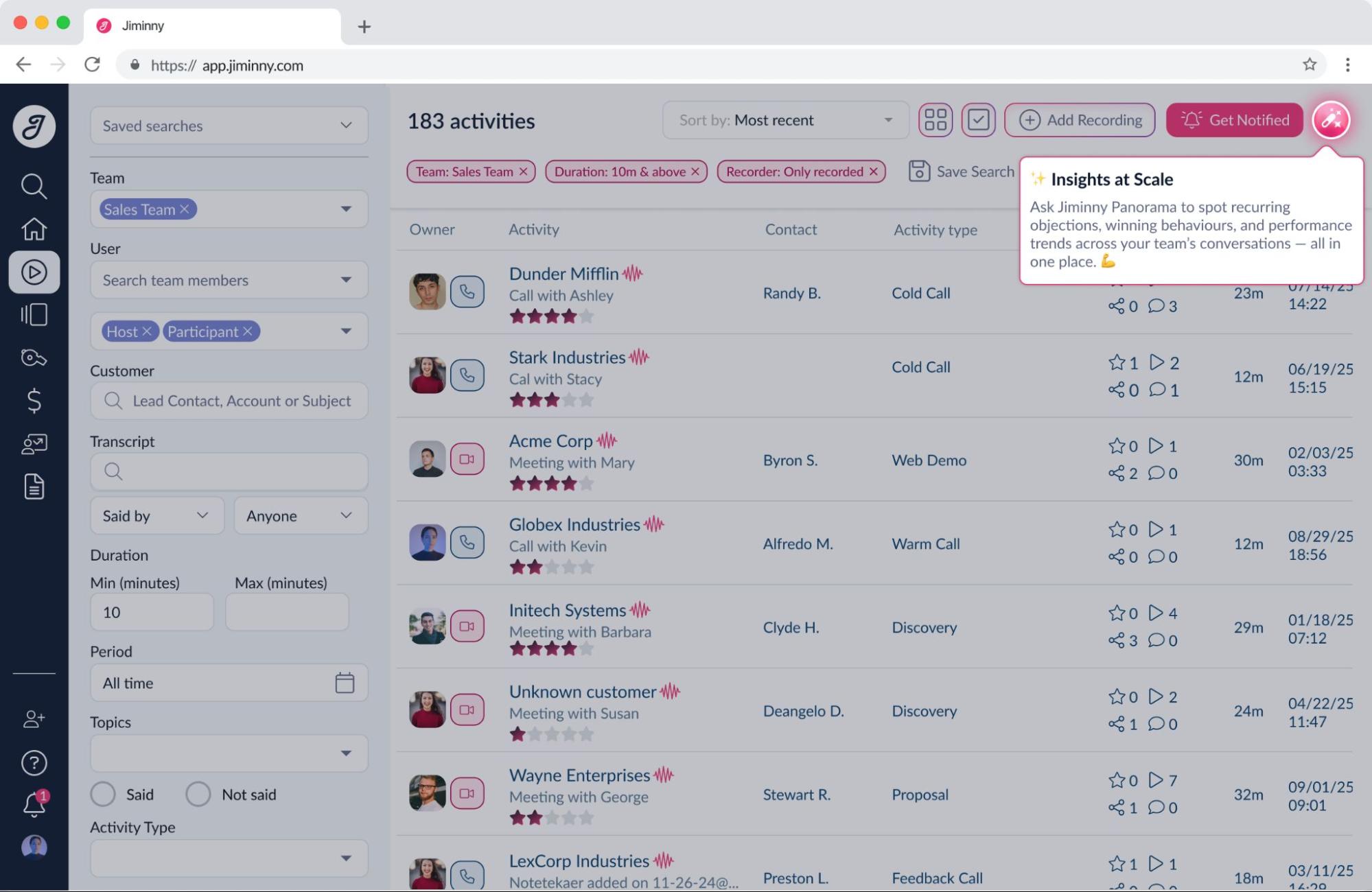 Jiminny tooltips as a customer engagement strategy.