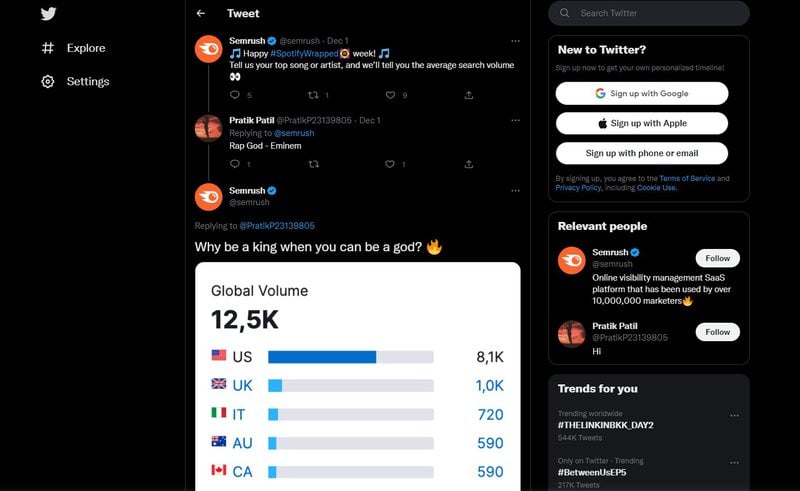 Semrush social media communication