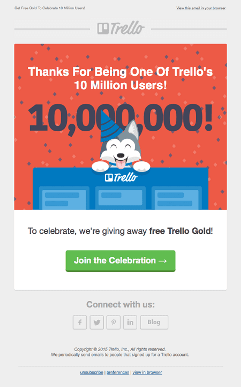 Trello thank you email to wow customers