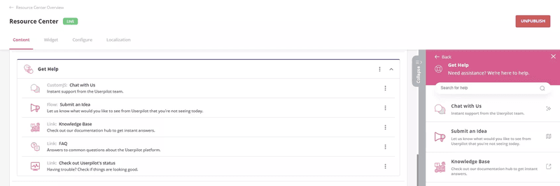 Use a resource center as a handy place to store help links