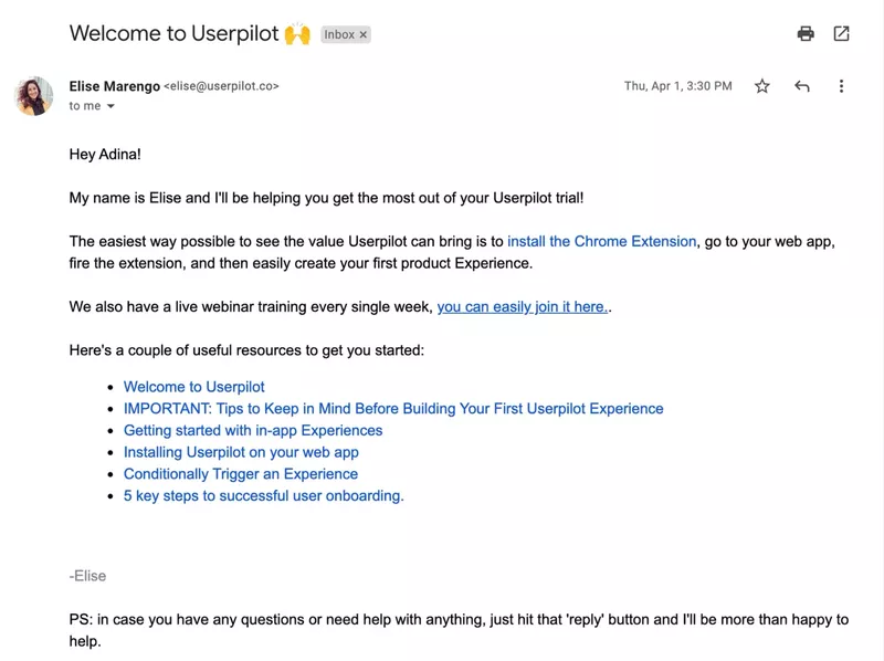 Screenshot of Userpilot email