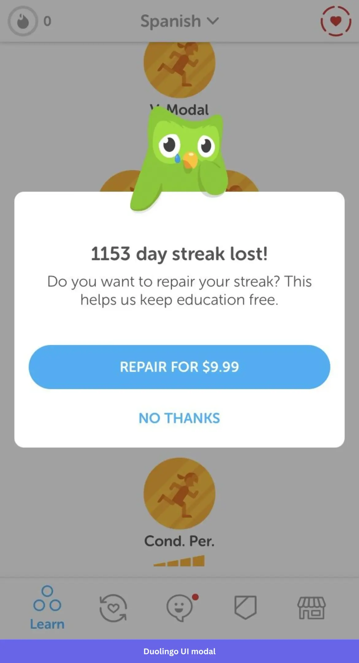 Duolingo's streak repair modal