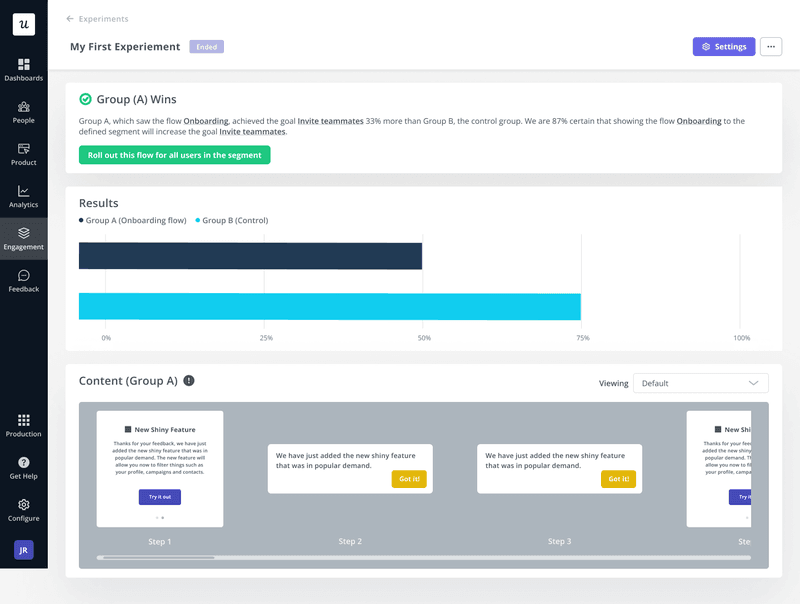 A/B test in Userpilot