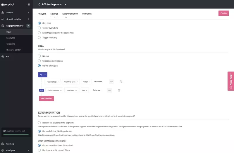 A/B testing in Userpilot