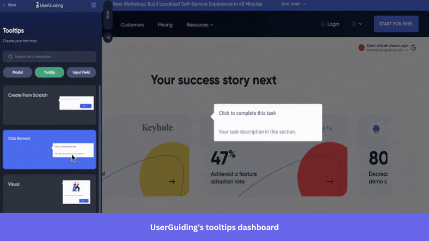 UserGuiding tooltips dashboard