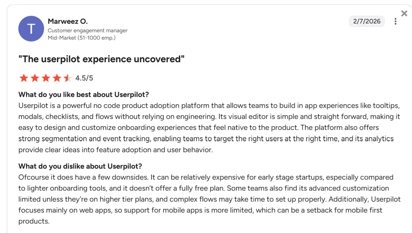 Userpilot review on G2.