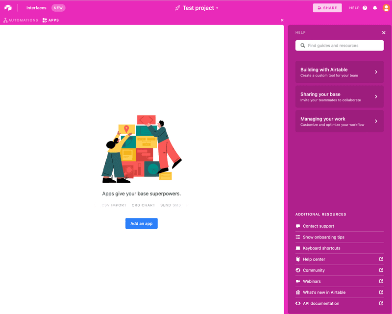 Screenshot of blank slate