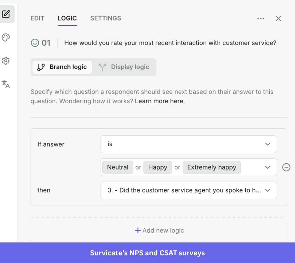 Survicate’s NPS and CSAT surveys feature