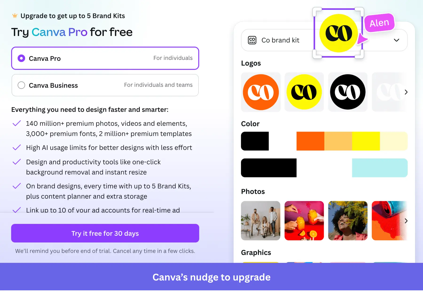 Canva's upgrade prompt