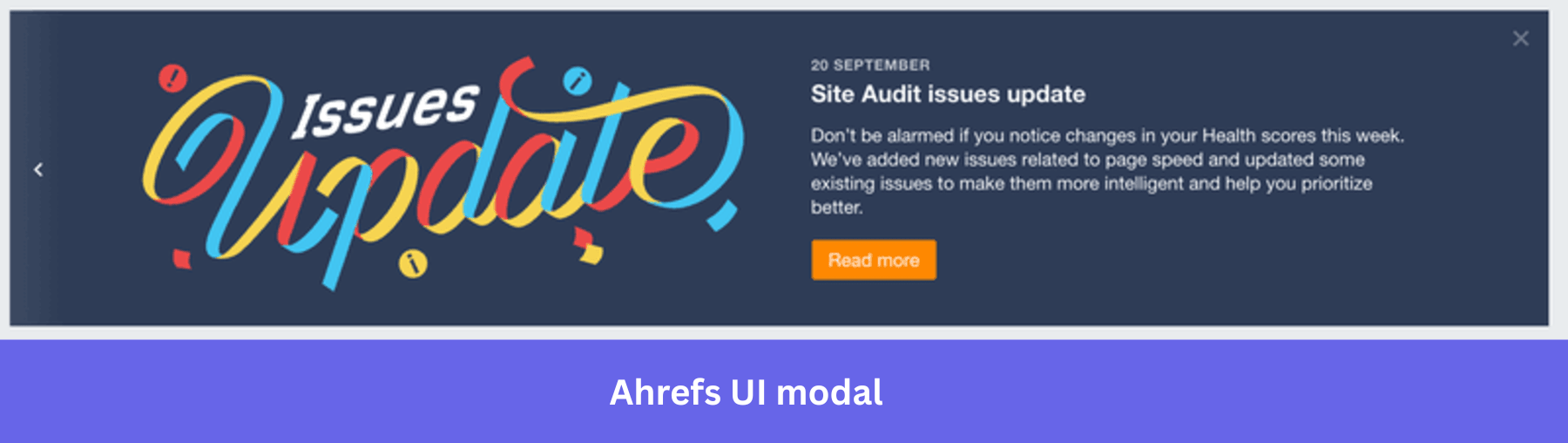 Ahrefs notification UI modal
