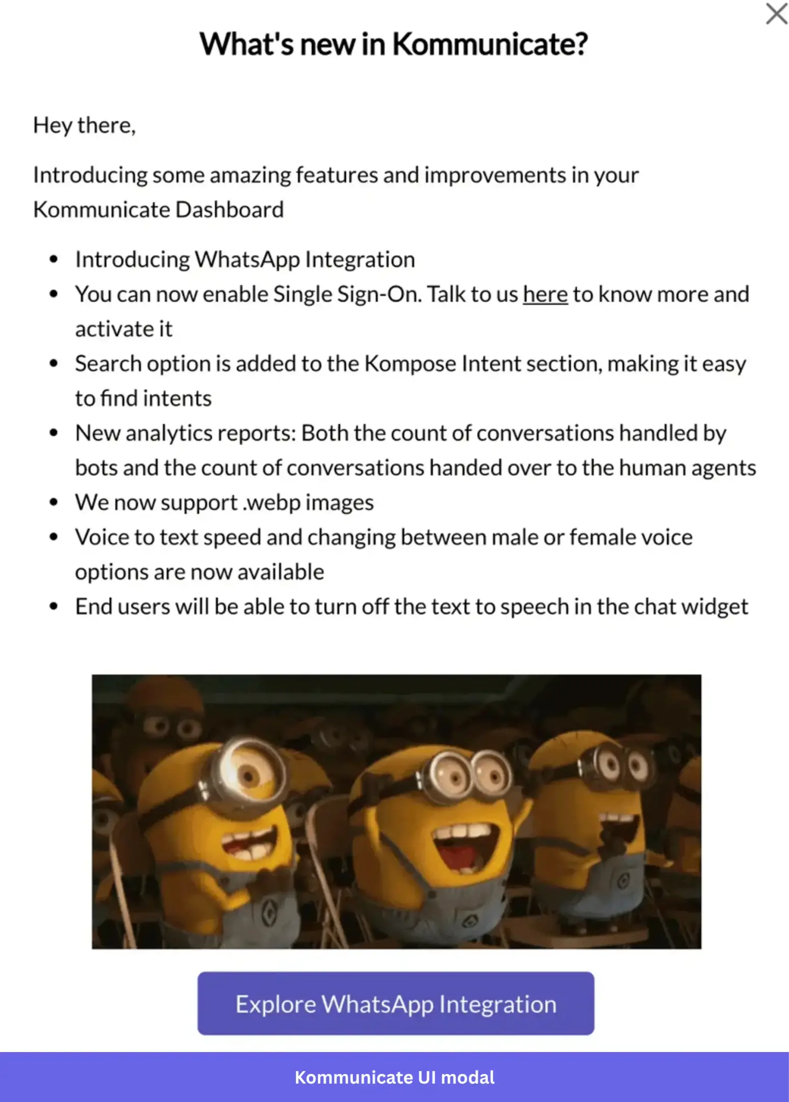Kommunicate ‘what's new' UI modal
