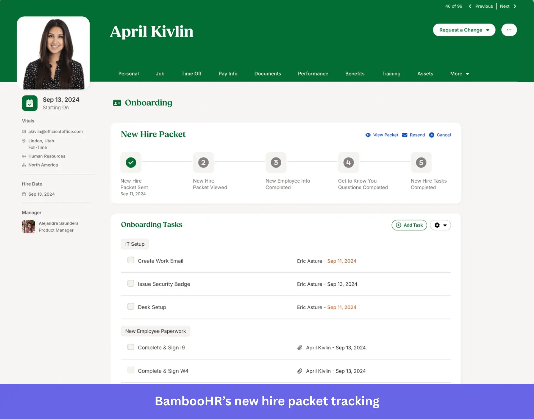 BambooHR automates onboarding paperwork on existing HR systems.