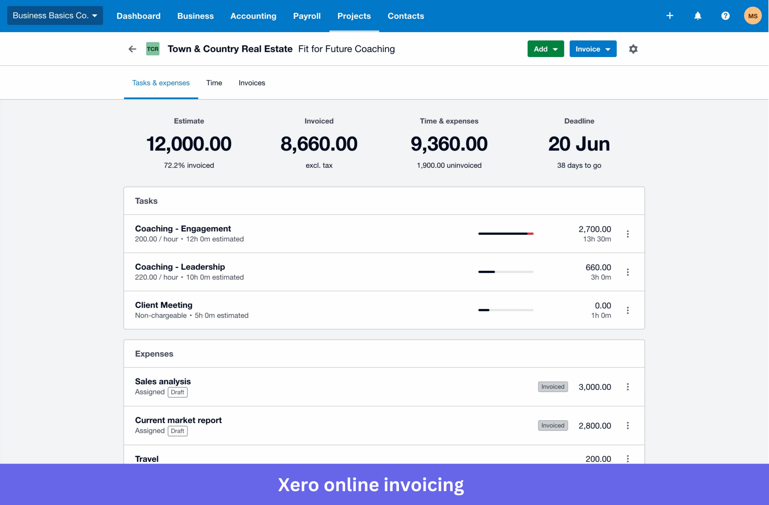 Xero online invoicing feature