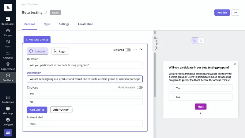 A survey to recruit beta testers