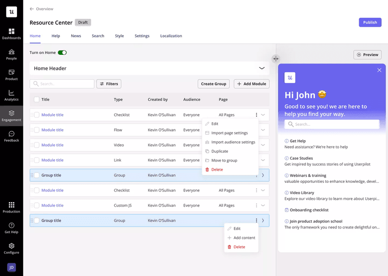 Create your self-service center code-free with Userpilot!