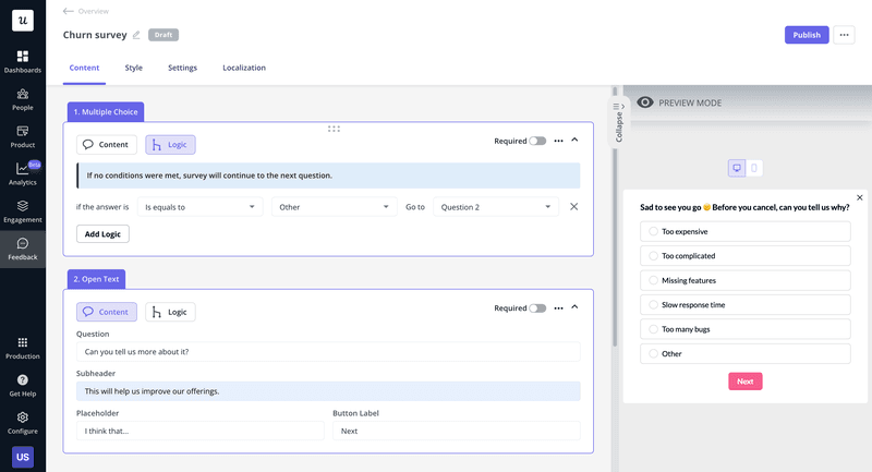 Build a churn survey using Userpilot