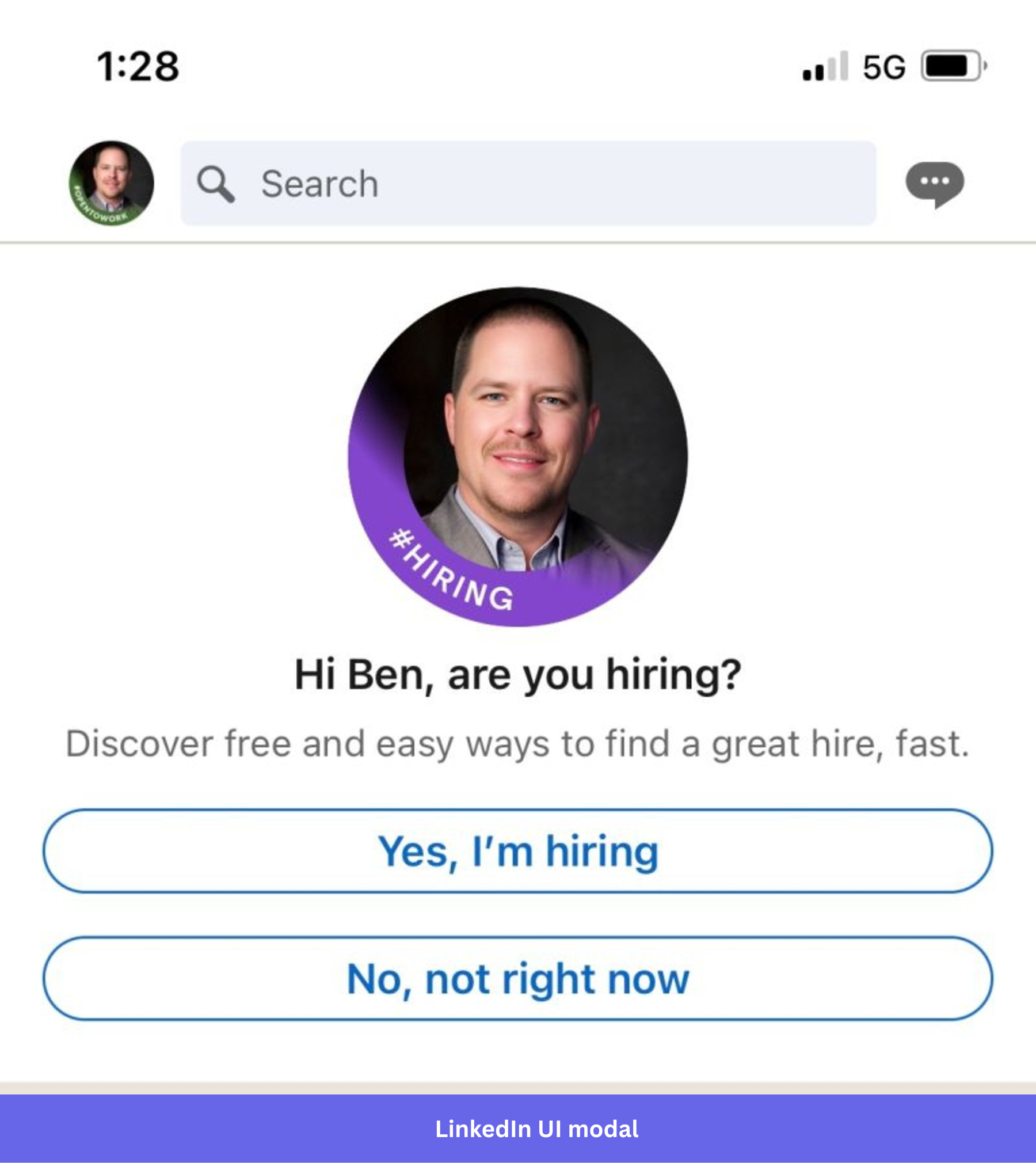 LinkedIn's hiring intent modal