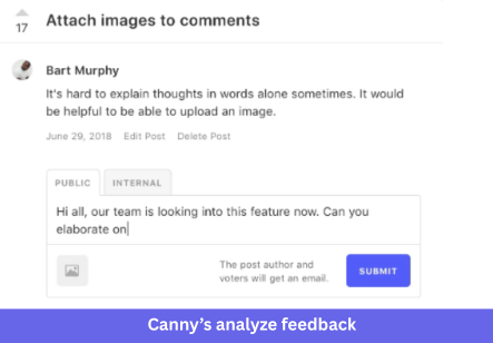 Canny's analyze product feedback feature