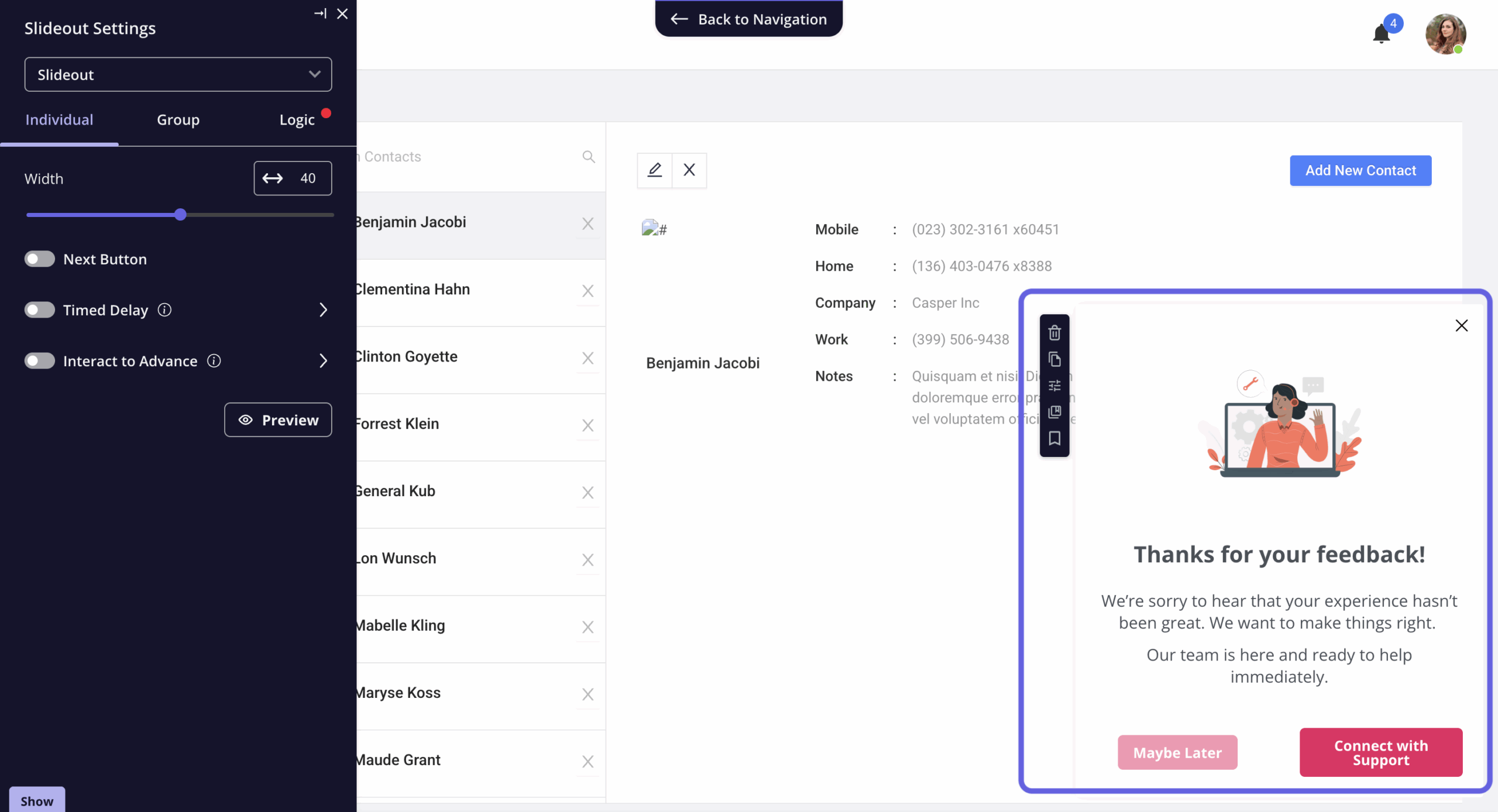 in app support example in userpilot