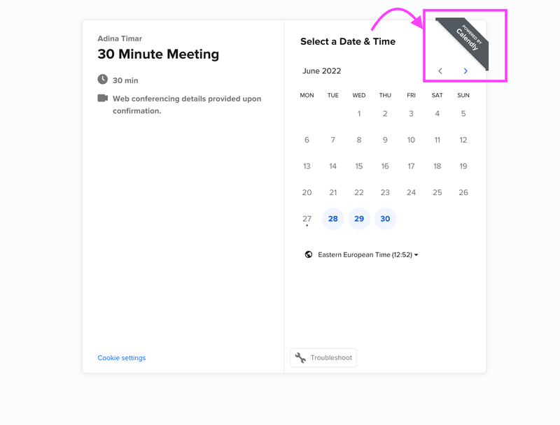 Screenshot of Calendly booking tool