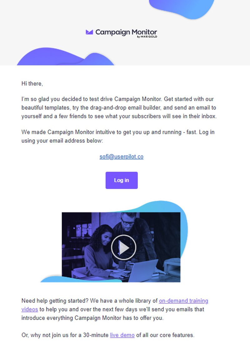 Campaign Monitor's onboarding email