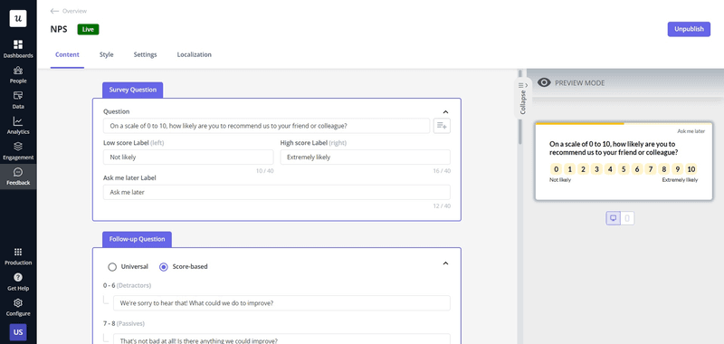 Userpilot’s NPS survey builder